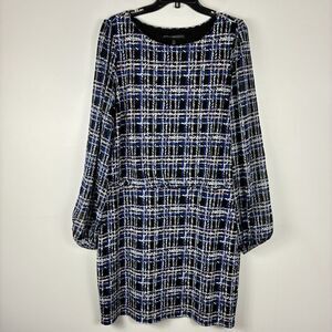 White House Black Market Sheath Dress XL Long Sleeve Blue NWT Work Office